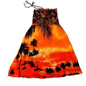 Tropical sunset summer halter sundress